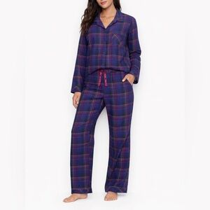 Victoria’s Secret Pajama Set Plaid Purple Blue L/G Button Shirt Pants